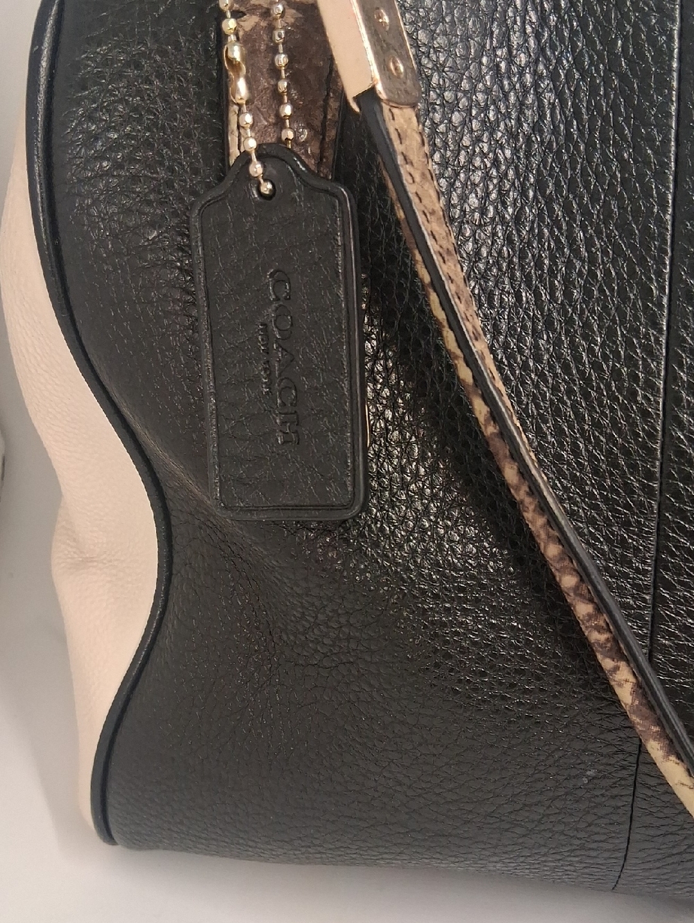 Coach Black & Cream Pebbled Leather Crossbody with Snake-Print Trim - Picture 4 of 10